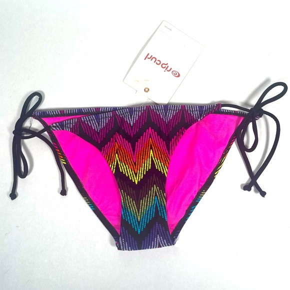 Rip Curl New Bikini Bottoms Size Small Black Neon Rainbow Pink Blue Purple - Picture 1 of 4